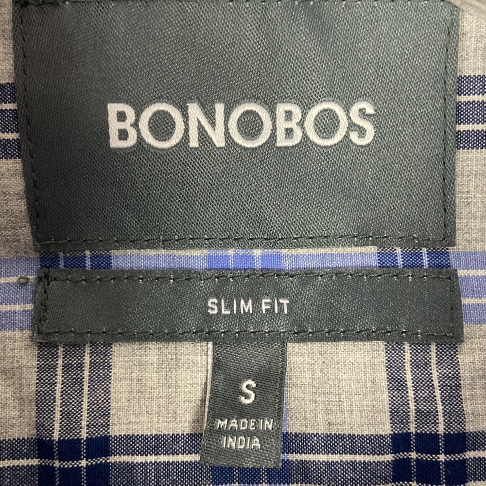 Bonobos Men's Slim-Fit Gray and Blue Plaid Button Down Long Sleeve Shirt. Sz: S - Picture 4 of 9